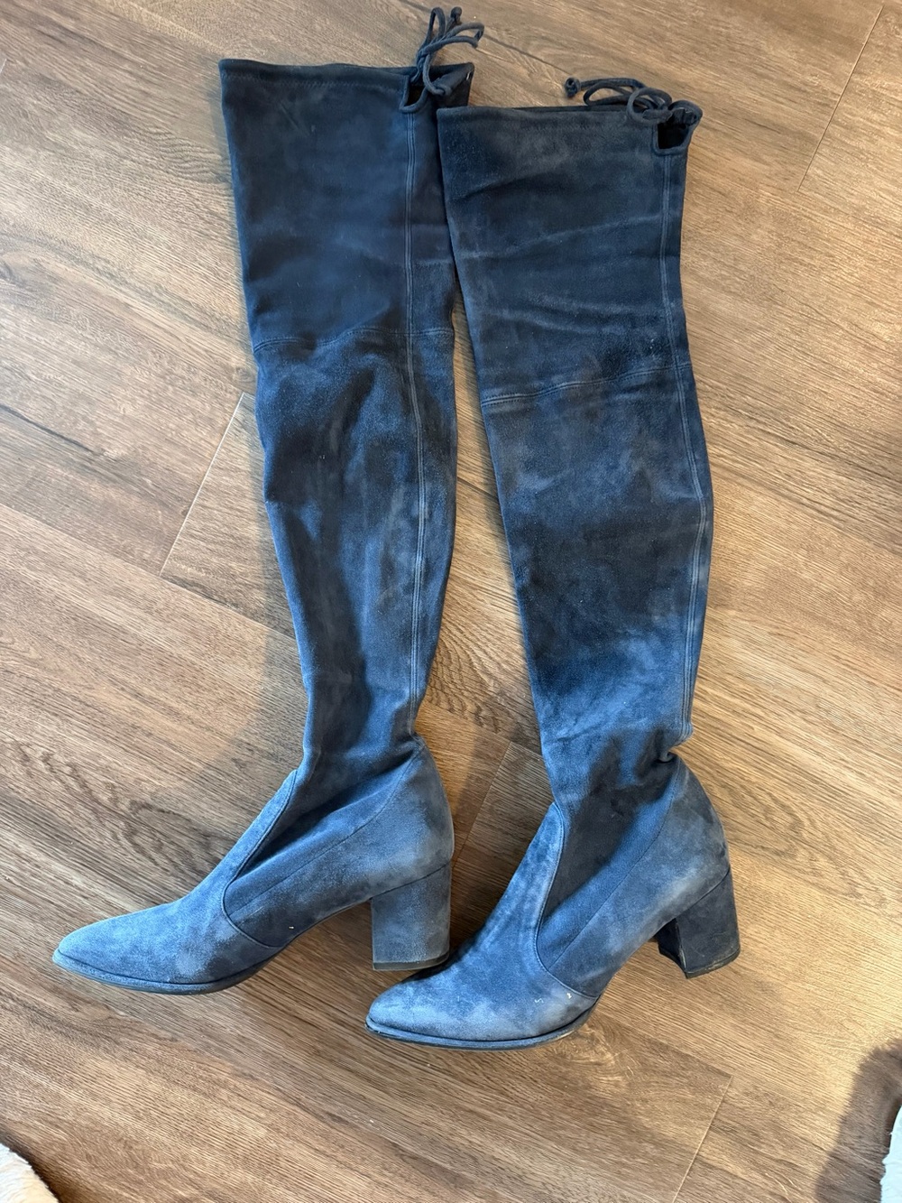 Stuart Weitzman Black Suede Over-the-Knee Block Heel Boots